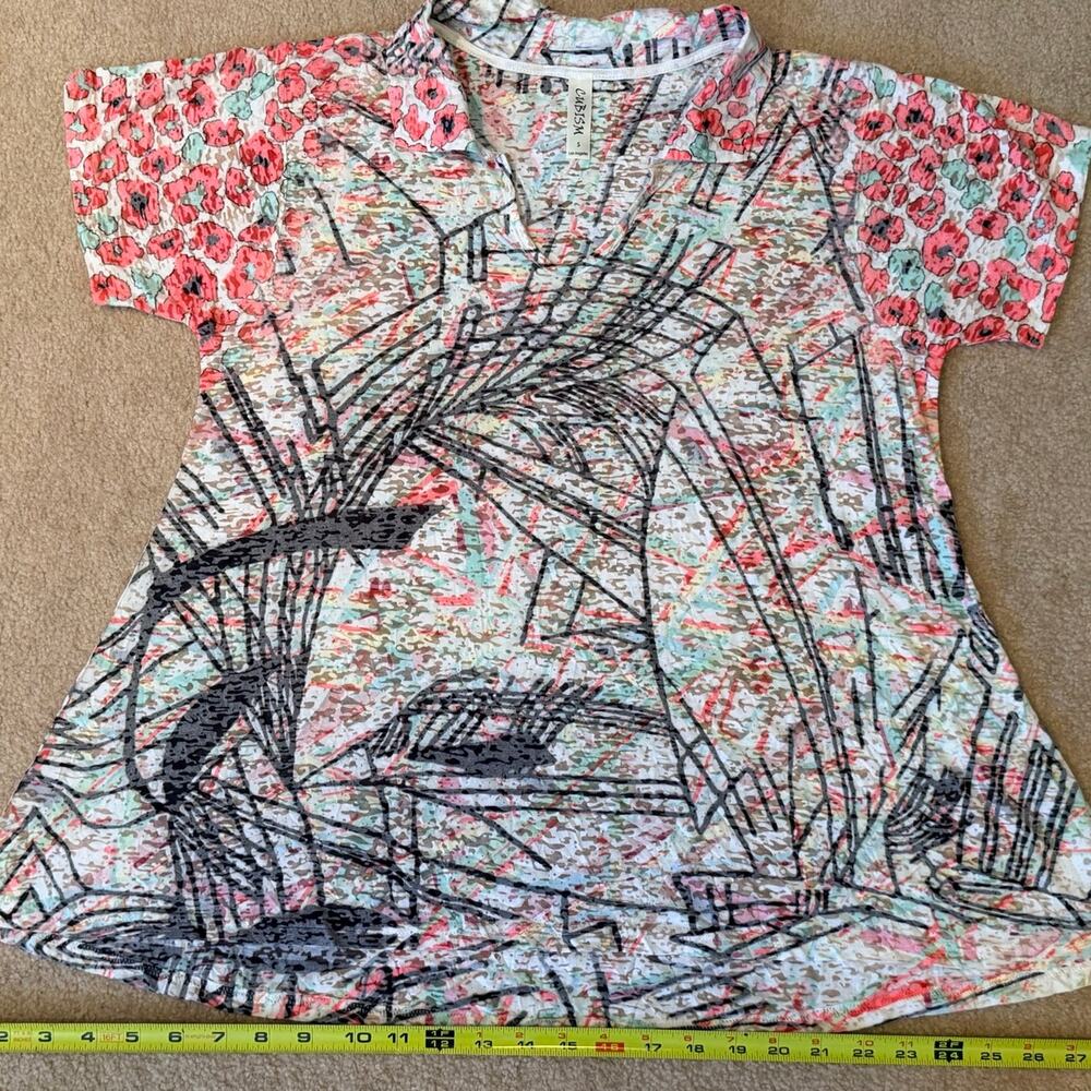 Cubism Los Angeles Printed V-Neck Short Sleeve Blouse Size S